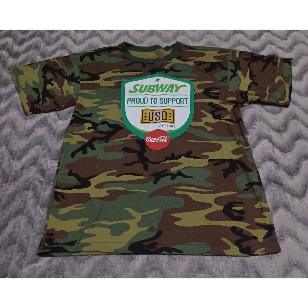 Subway Mens Size L Green Camo New Carved Turkey & Bacon USO T Shirt